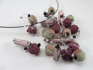 A pendant with purple bubbles and rods